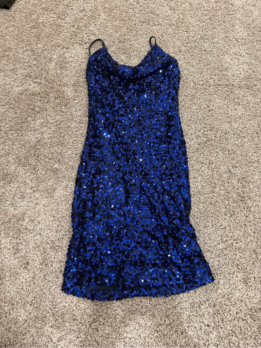 Sequin Formal Dress with Cowl Neck